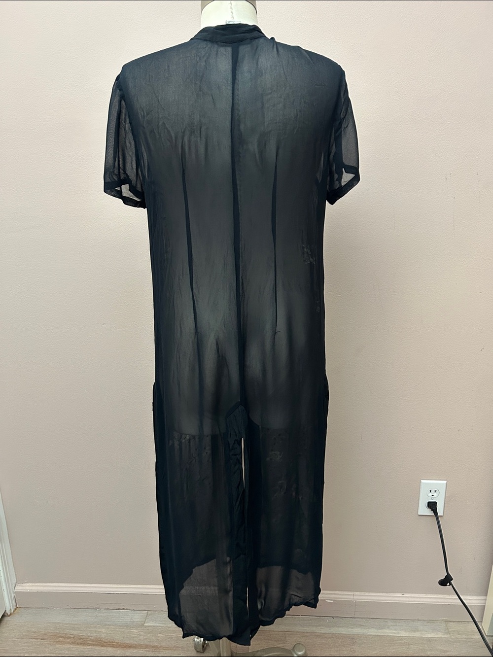 VTG Cache Sheer Black Embroidered Butterfly Duster Asian frog closure sz small - Picture 15 of 16